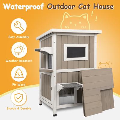 Show full view: Petscosset Outdoor Two-Story Cat House, Gray slide 6 of 9