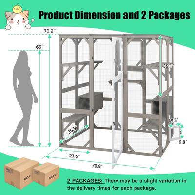 Show full view: Petscosset 71-in Wooden Catio Outdoor Cat House, Gray slide 6 of 10