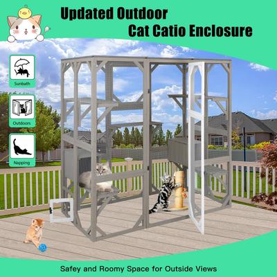 Show full view: Petscosset 71-in Wooden Catio Outdoor Cat House, Gray slide 2 of 10
