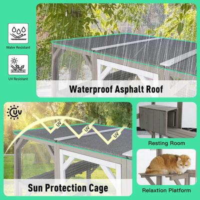 Show full view: Petscosset 71-in Wooden Catio Outdoor Cat House, Gray slide 4 of 10