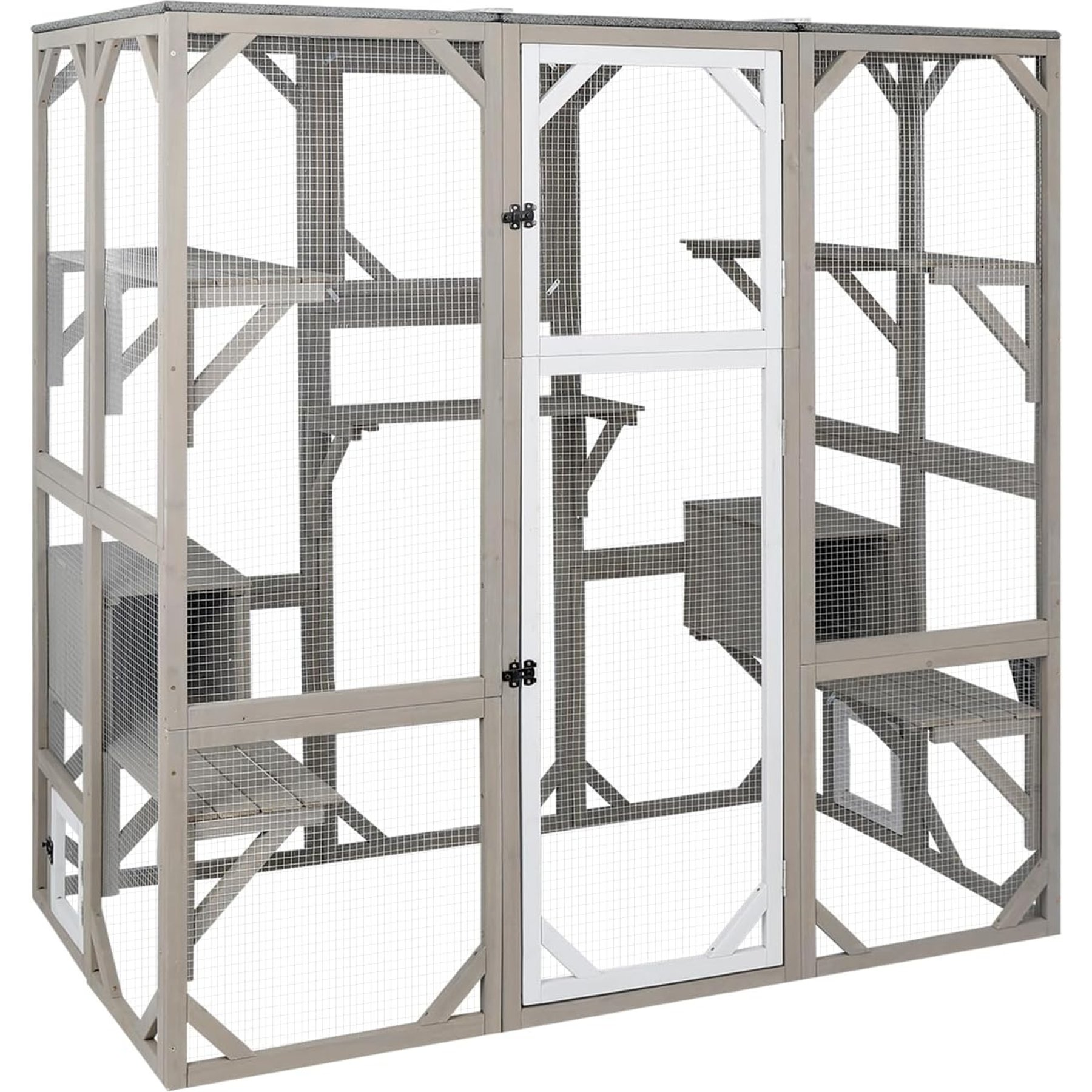 Petscosset 71-in Wooden Catio Outdoor Cat House, Gray