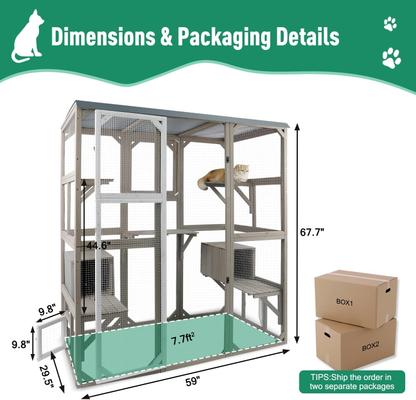 Show full view: Petscosset 59-in Outdoor Wooden Catio Cat Enclosure with Platforms, Gray slide 2 of 9