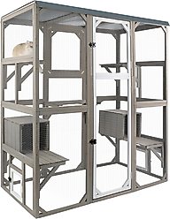Petscosset 59-in Outdoor Wooden Catio Cat Enclosure with Platforms, Gray