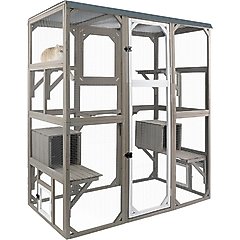Petscosset 59-in Outdoor Wooden Catio Cat Enclosure with Platforms, Gray