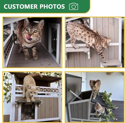 Show full view: Petscosset 30-in Outdoor Wooden Two-Story Cat House with Balcony, Gray slide 6 of 11