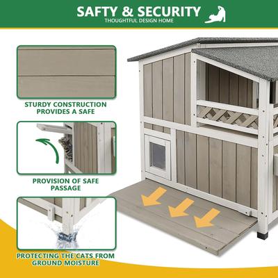 Show full view: Petscosset 30-in Outdoor Wooden Two-Story Cat House with Balcony, Gray slide 5 of 11