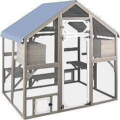 Petscosset 69.5-in Wooden Catio Outdoor Cat Enclosure, Gray