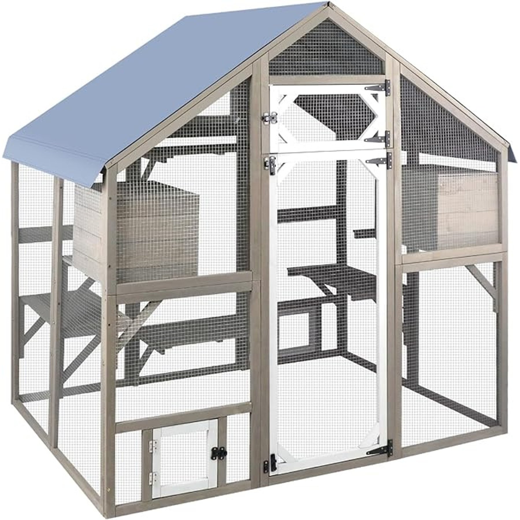 Petscosset 69.5-in Wooden Catio Outdoor Cat Enclosure, Gray