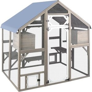 Petscosset 69.5-in Wooden Catio Outdoor Cat Enclosure, Gray