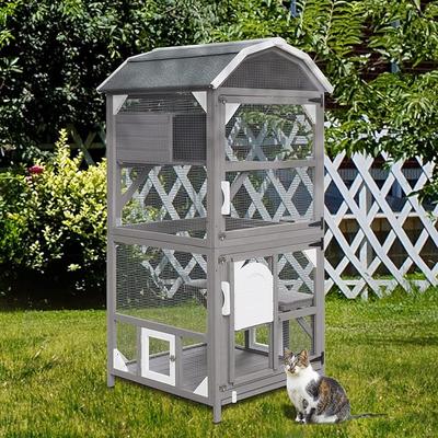 Show full view: Petscosset 71-in Wooden Outdoor Catio Cat House, Gray slide 4 of 7