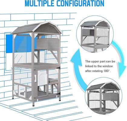 Show full view: Petscosset 71-in Wooden Outdoor Catio Cat House, Gray slide 2 of 7