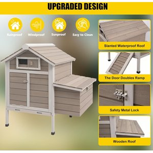 Petscosset Chicken Coop with Nesting Box, Grey, 32 x 23.6 x 36.6-in