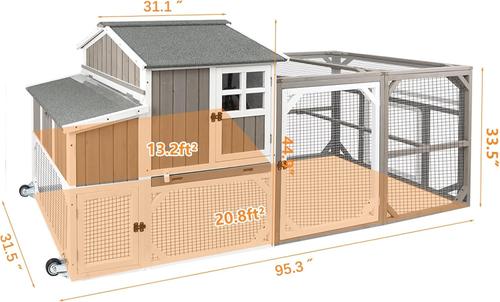 Show full view: Petscosset Wooden Chicken Coop with Wheels, Grey slide 2 of 10