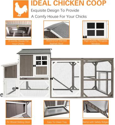 Show full view: Petscosset Wooden Chicken Coop with Wheels, Grey slide 3 of 10