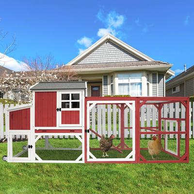 Show full view: Petscosset Wooden Chicken Coop with Wheels, Red slide 8 of 10
