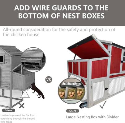 Show full view: Petscosset Wooden Chicken Coop with Wheels, Red slide 6 of 10