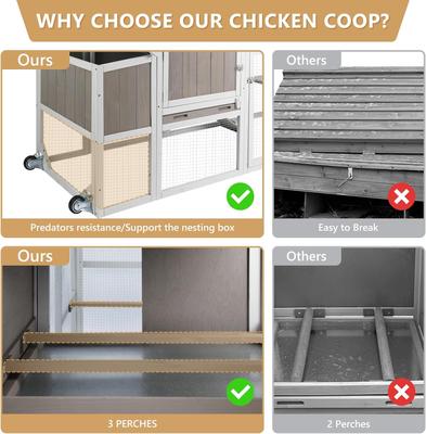 Show full view: Petscosset 78-in Wooden Chicken Coop with Run, 2 to 3 Chicken Capacity, Gray slide 3 of 9