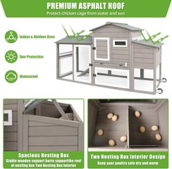 Petscosset Wooden Chicken Coop with Wheels, Gray slide 2 of 7