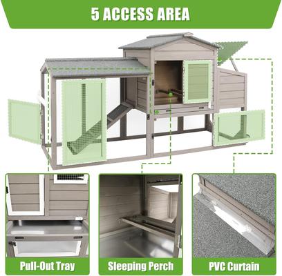 Show full view: Petscosset Wooden Chicken Coop with Wheels, Gray slide 5 of 9