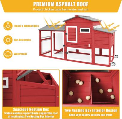 Show full view: Petscosset Wooden Chicken Coop with Wheels, Red slide 6 of 9