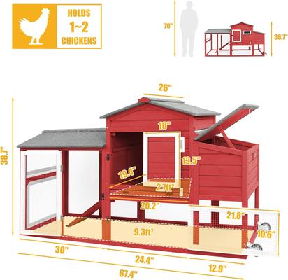 Show full view: Petscosset Wooden Chicken Coop with Wheels, Red slide 2 of 9