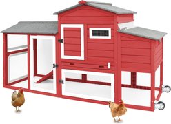 Petscosset Wooden Chicken Coop with Wheels, Red