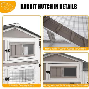 Petscosset Indoor/Outdoor Rabbit Hutch, 55.1 x 17.7 x 33.4-in