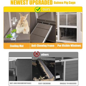 Petscosset Wooden Guinea Pig Cage with Tray, Small Animal Cage, Gray, 38-in