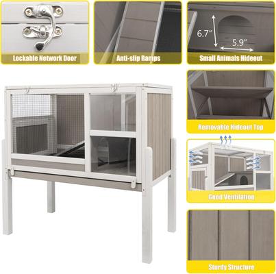 Show full view: Petscosset Wooden Guinea Pig Cage with Tray, Small Animal Cage, Gray, 38-in slide 5 of 9
