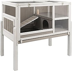 Petscosset Wooden Guinea Pig Cage with Tray, Small Animal Cage, Gray, 38-in