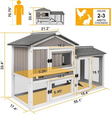 Show full view: Petscosset Indoor/Outdoor Rabbit Hutch, 55.1 x 17.7 x 33.4-in slide 6 of 10