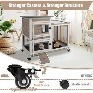 Petscosset Indoor Wooden Rabbit Hutch with Wheels, Small Animal Cage, Gray, 40-in