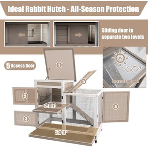 Petscosset Indoor Wooden Rabbit Hutch with Wheels, Small Animal Cage, Gray, 40-in