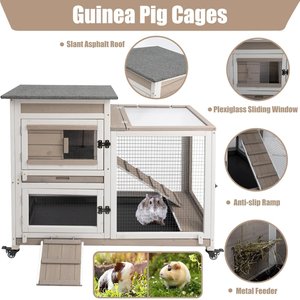 Petscosset Indoor Wooden Rabbit Hutch with Wheels, Small Animal Cage, Gray, 40-in