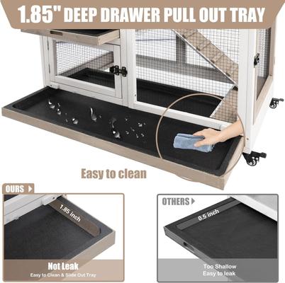 Show full view: Petscosset Indoor Wooden Rabbit Hutch with Wheels, Small Animal Cage, Gray, 40-in slide 3 of 10