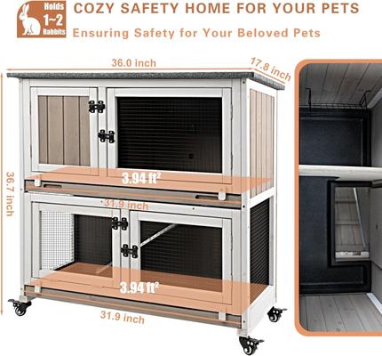 Show full view: Petscosset Indoor Wooden Two-Story Rabbit Hutch with Tray Small Animal Cage, Gray, 36-in slide 2 of 9