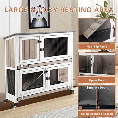 Show full view: Petscosset Indoor Wooden Two-Story Rabbit Hutch with Tray Small Animal Cage, Gray, 36-in slide 5 of 9