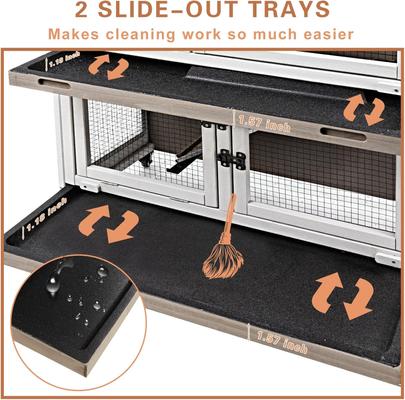 Show full view: Petscosset Indoor Wooden Two-Story Rabbit Hutch with Tray Small Animal Cage, Gray, 36-in slide 4 of 9