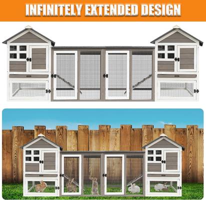 Show full view: Petscosset Wooden Two-Story Rabbit Hutch with Tray, Gray, 48-in slide 6 of 9
