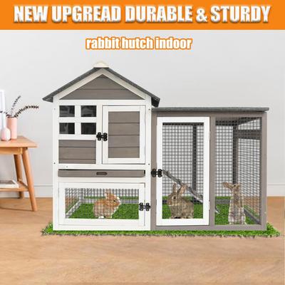 Show full view: Petscosset Wooden Two-Story Rabbit Hutch with Tray, Gray, 48-in slide 3 of 9