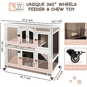 Petscosset 47-in Indoor Wooden 2 Story Rabbit Hutch