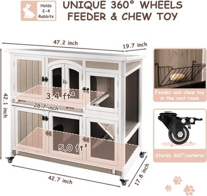 Show full view: Petscosset Indoor Wooden Two-Story Rabbit Hutch with Wheels, Gray, 47-in slide 4 of 9