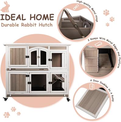 Show full view: Petscosset Indoor Wooden Two-Story Rabbit Hutch with Wheels, Gray, 47-in slide 2 of 9