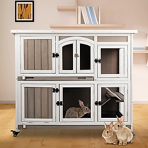 Petscosset 47-in Indoor Wooden 2 Story Rabbit Hutch