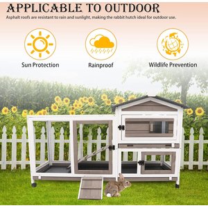Petscosset Indoor Two-Story Rabbit Hutch with Wheels, Gray, 55-in
