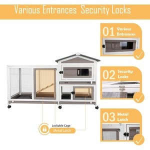 Petscosset Indoor Two-Story Rabbit Hutch with Wheels, Gray, 55-in