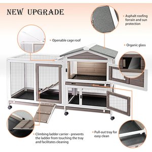 Petscosset Indoor Two-Story Rabbit Hutch with Wheels, Gray, 55-in