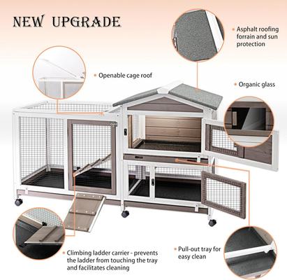 Show full view: Petscosset Indoor Two-Story Rabbit Hutch with Wheels, Gray, 55-in slide 5 of 11