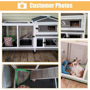 Petscosset Indoor Two-Story Rabbit Hutch with Wheels, Gray, 55-in