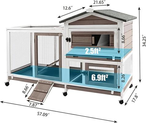 Show full view: Petscosset Indoor Two-Story Rabbit Hutch with Wheels, Gray, 55-in slide 3 of 11